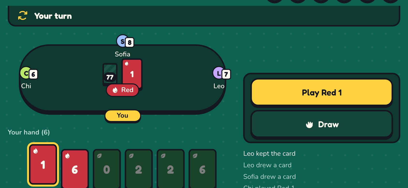 Last Card on a player's phone