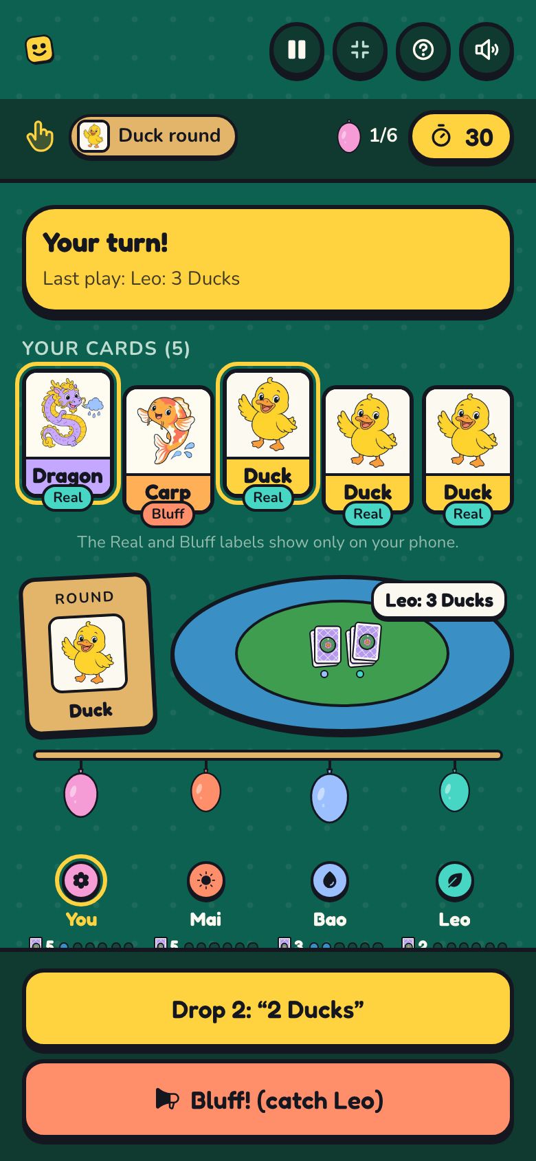 Quack Bluff on a player's phone