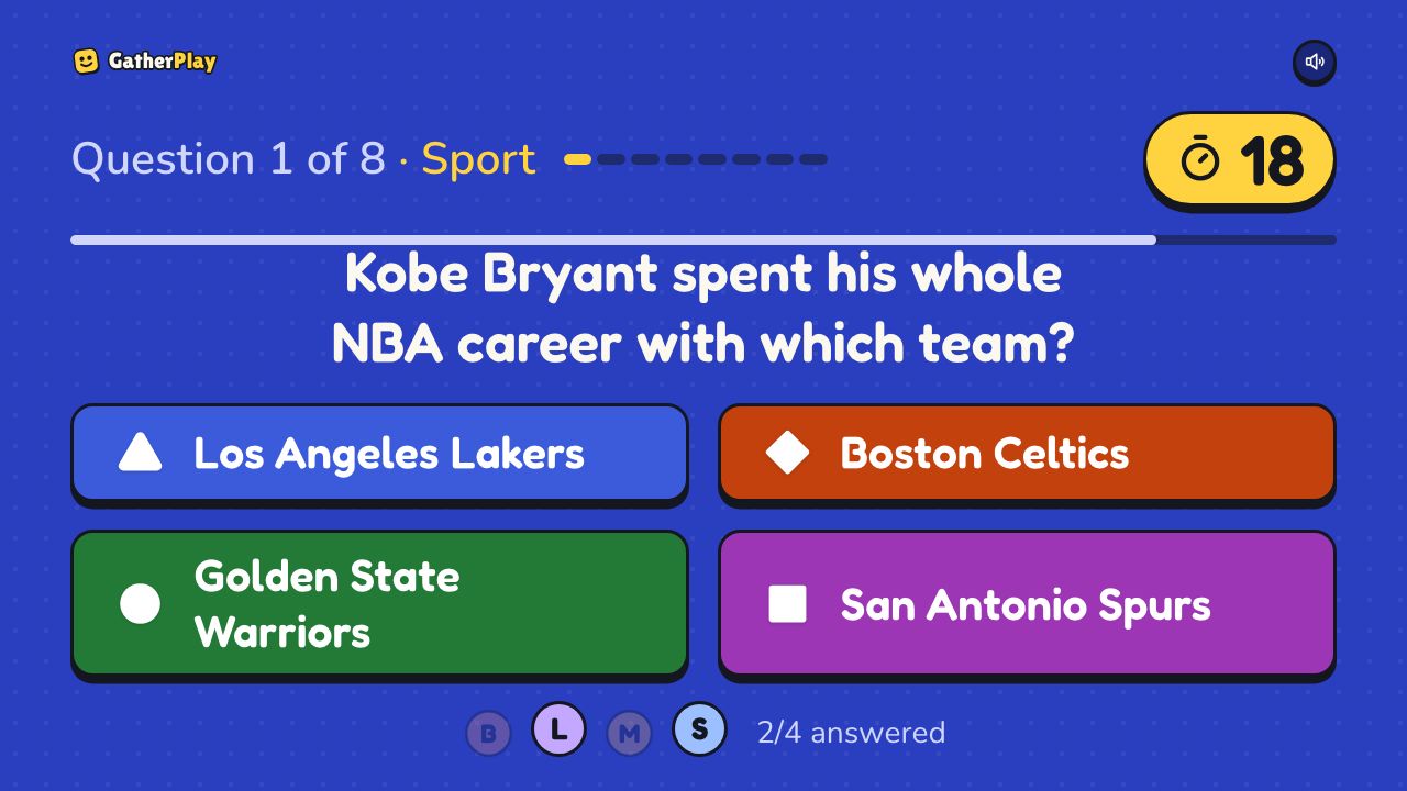 The shared screen during a game of Trivia