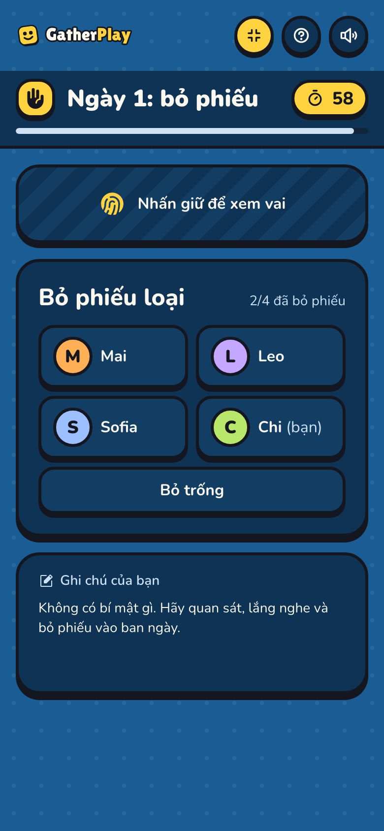 A player's phone in Vietnamese
